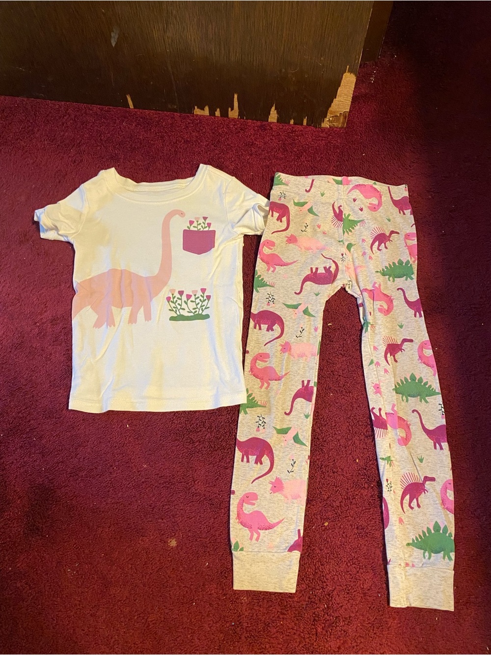 Old Navy White, Pink & Green Dinosaur Pajama Set